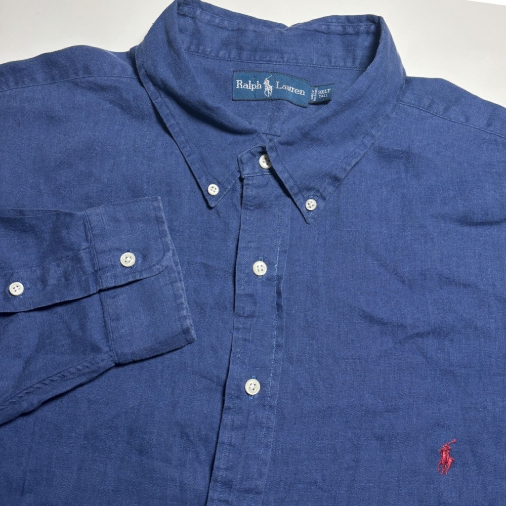 Ralph Lauren Linen Blue Mens 3XLT Tall Long Sleeve Preppy Button Down Pony Shirt